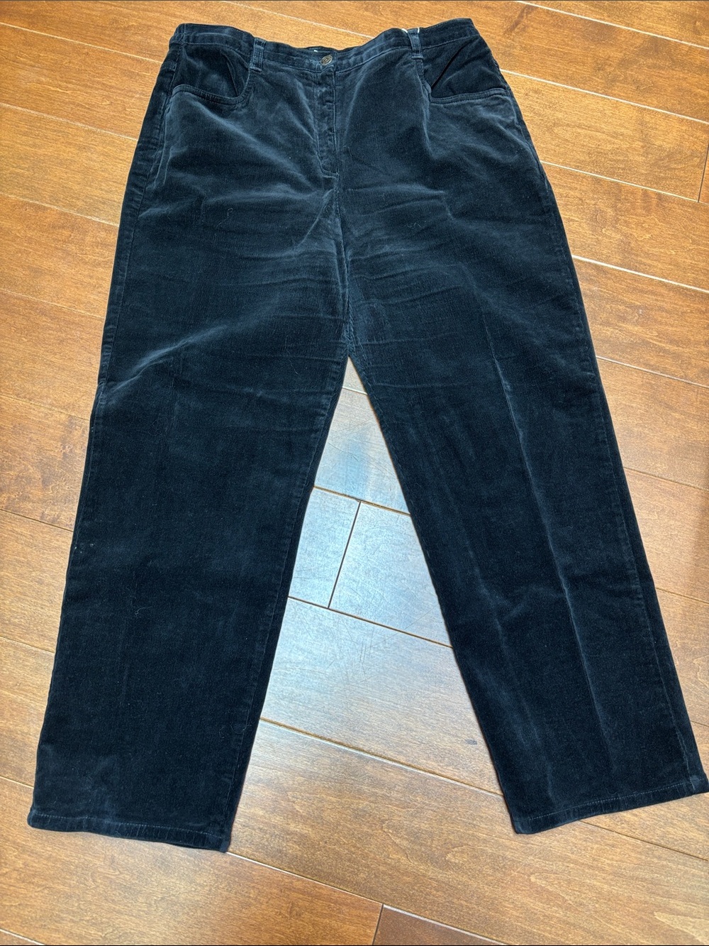 Alia Black Straight-Leg Corduroy Pants